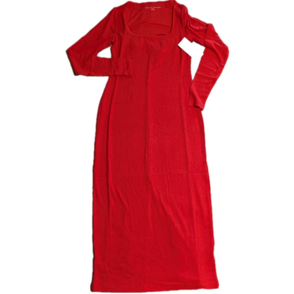 Spiritual Gangster Luly Slim Rib Dress Small Red Long Sleeve Maxi Yoga NWT